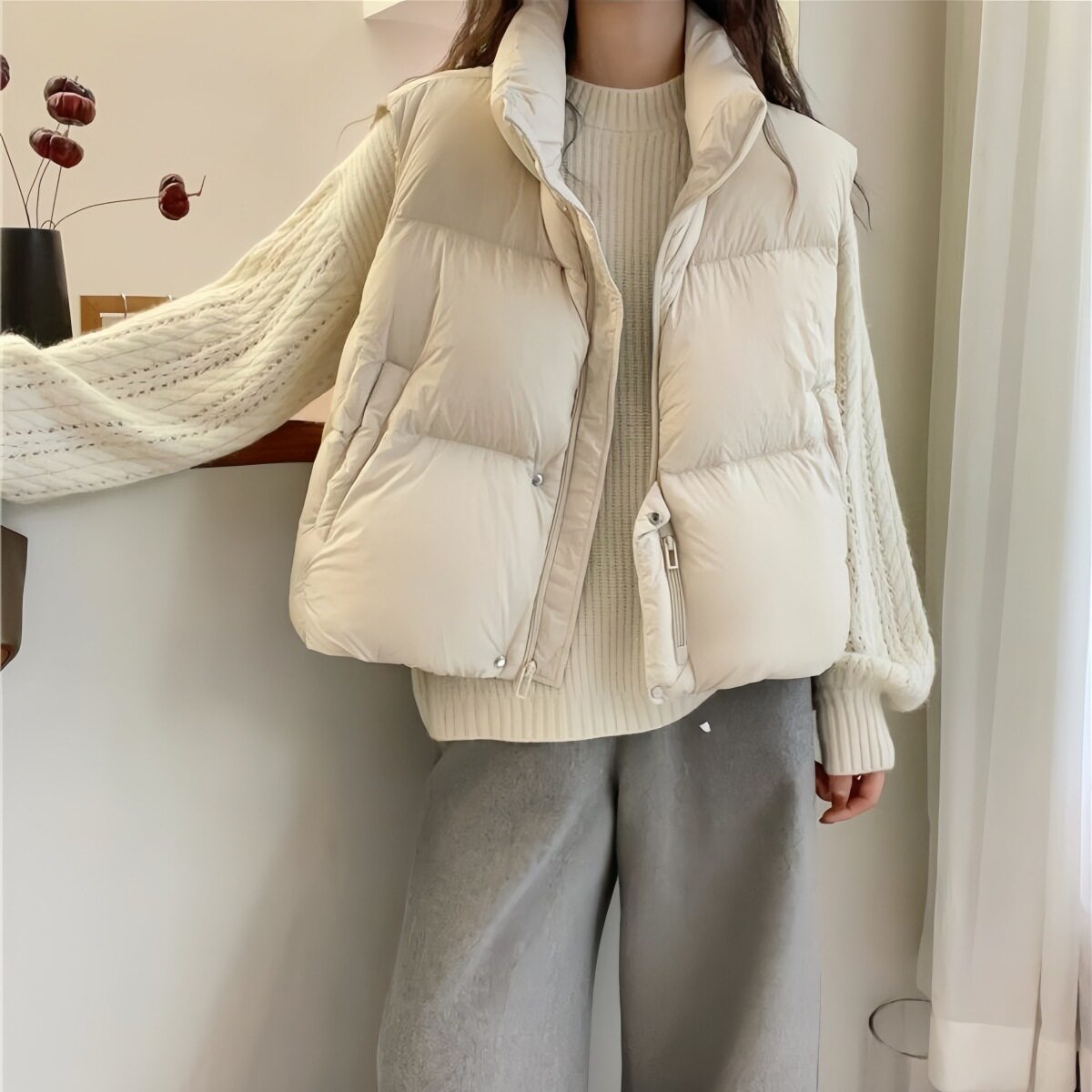 女加厚保暖立领短款泡芙马甲