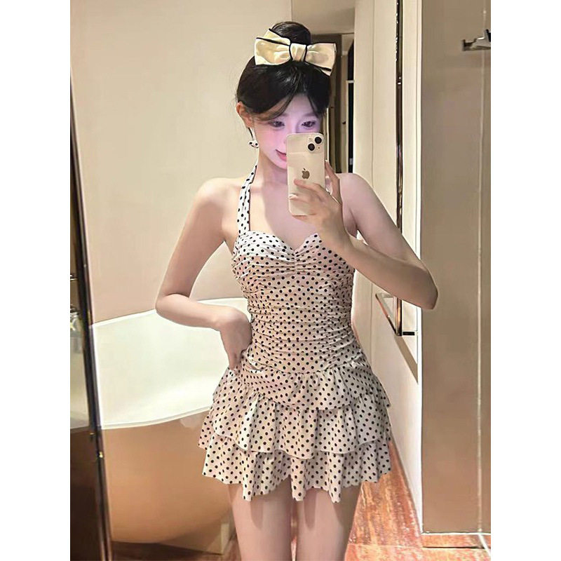 韩系复古波胆蛋糕显瘦连体泳衣