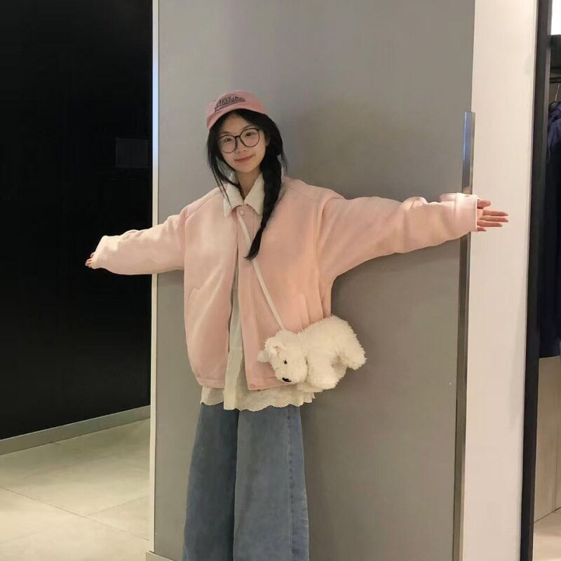 学院风夹克女2025冬季新款翻领拉链开衫外套甜酷风百搭宽松上衣潮