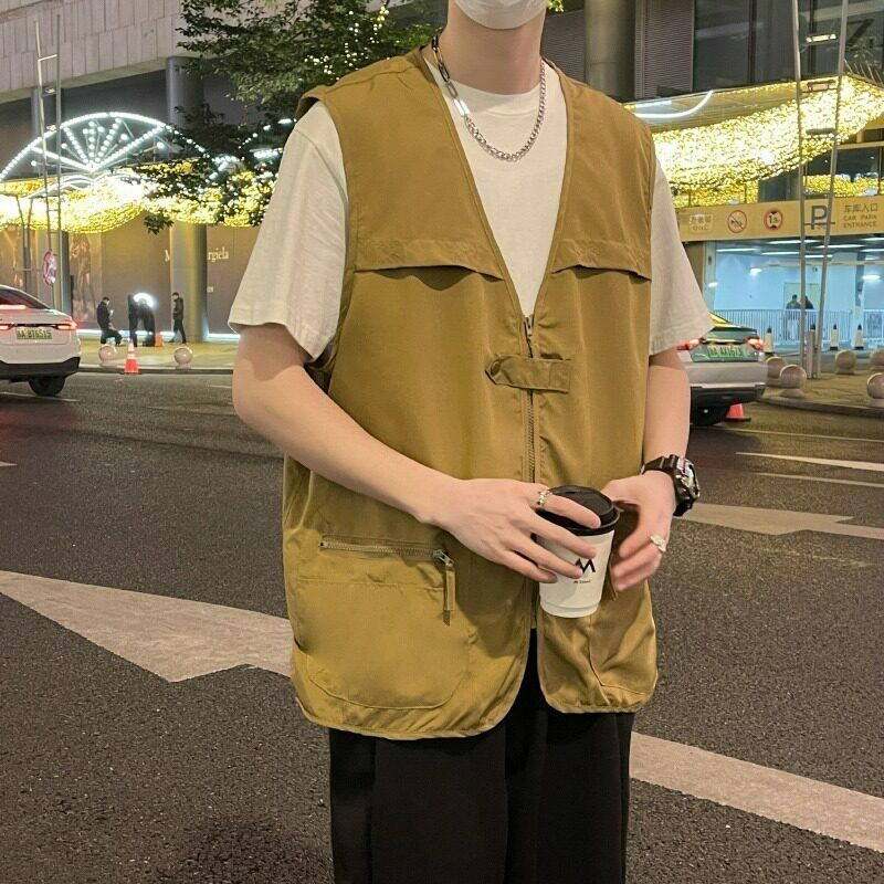 日系高街复古工装多口袋马甲