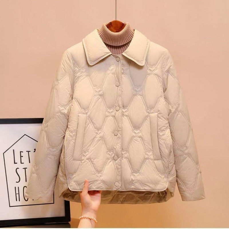轻薄羽绒棉服女翻领短款
