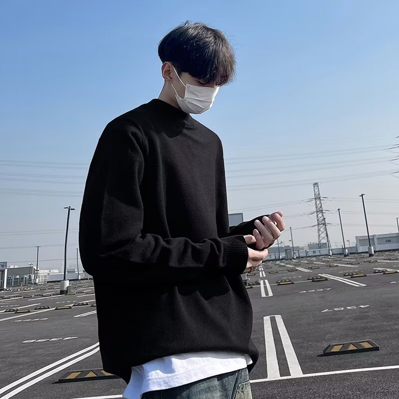 冬季男士加绒保暖圆领打底毛衫