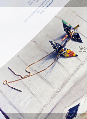 亦心handmade东瀛风千纸鹤耳环黑色系古风手工耳钩耳线耳夹