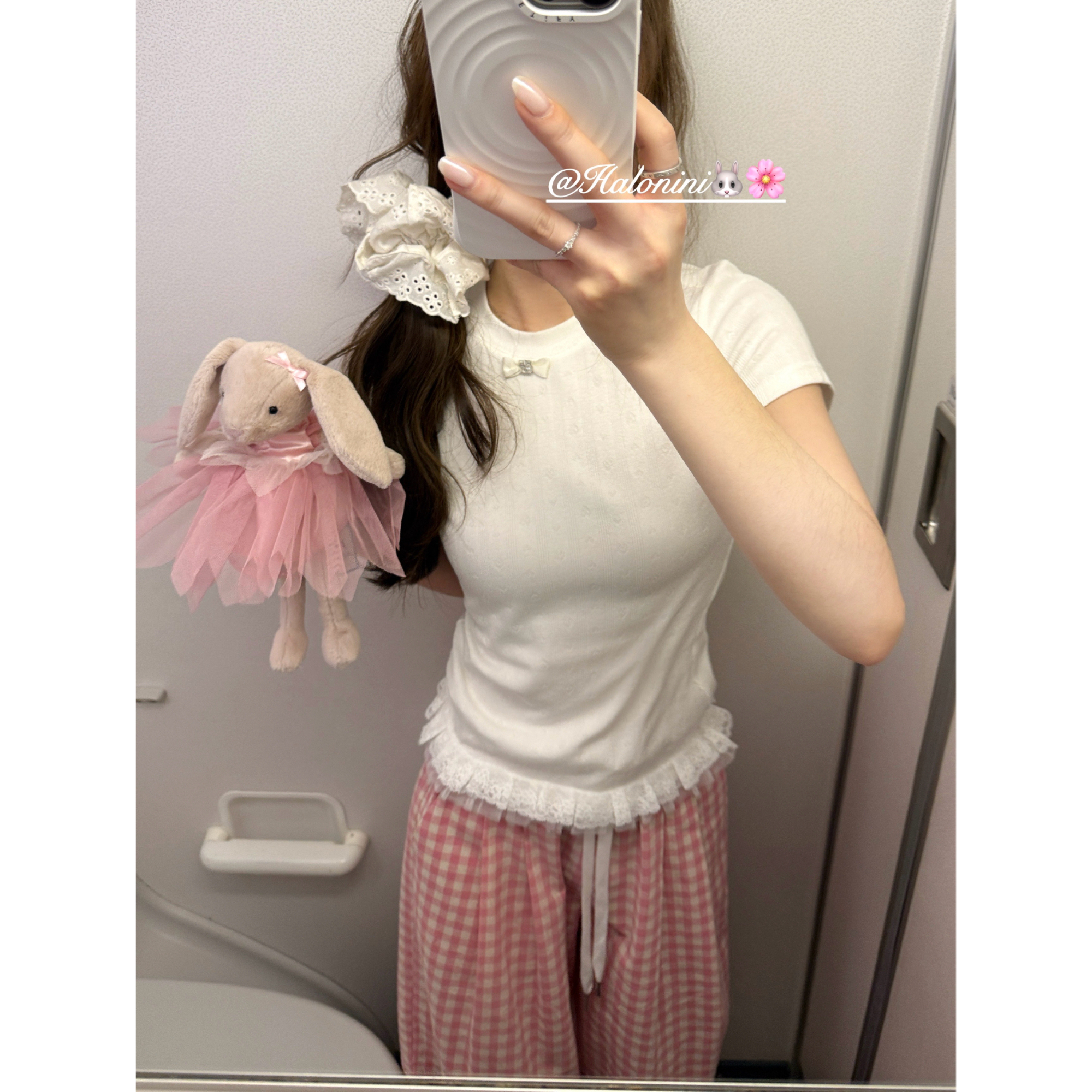 蕾丝拼接俏皮少女感显瘦白色短袖