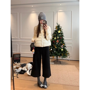 Halonini 本期王炸 时髦精小个子薄呢黑色7分显瘦显腿直休闲裤韩