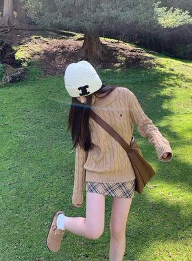 学院设计感百搭麻花圆领套头毛衣