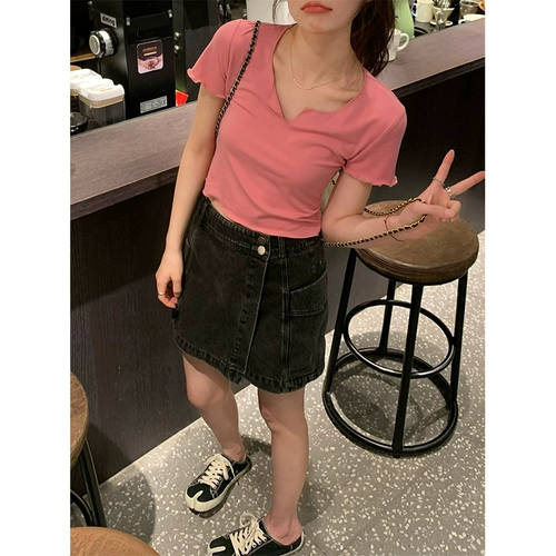 Шорты, штаны, летняя одежда, приталенная ретро джинсовая юбка, высокая талия, свободный крой