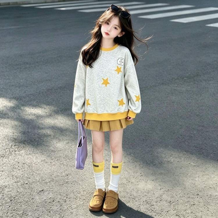 韩版星星卫衣女童2026新款春秋宽松长袖上衣甜美可爱风外套