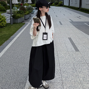 女童黑色短袖T恤2026夏季新款儿童洋气体恤衫宽松半袖上衣休闲裤