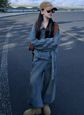 女童春秋季牛仔套装2026新款儿童韩版时尚外套阔腿裤时尚两件套潮