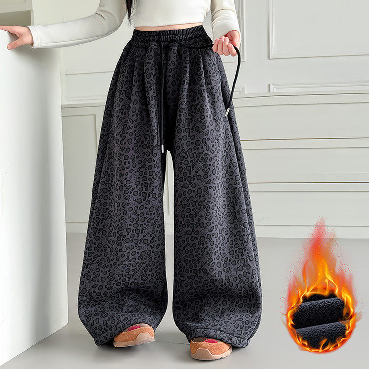 女童豹纹加绒裤子秋冬一体绒卫裤韩系休闲宽松网红潮酷两穿阔腿裤,童装/婴儿装/亲子装,裤子,淘宝优惠券,粉丝福利购,淘宝优惠卷