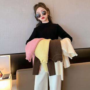 女童毛衣内搭2025新款冬季中大童洋气女孩圆领套头弹力针织打底衫