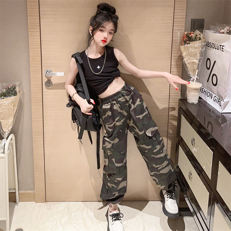 儿童嘻哈服女童时髦韩版潮酷工装迷彩裤女大童洋气休闲炸街裤子潮,童装/婴儿装/亲子装,套装,淘宝优惠券,粉丝福利购,淘宝优惠卷