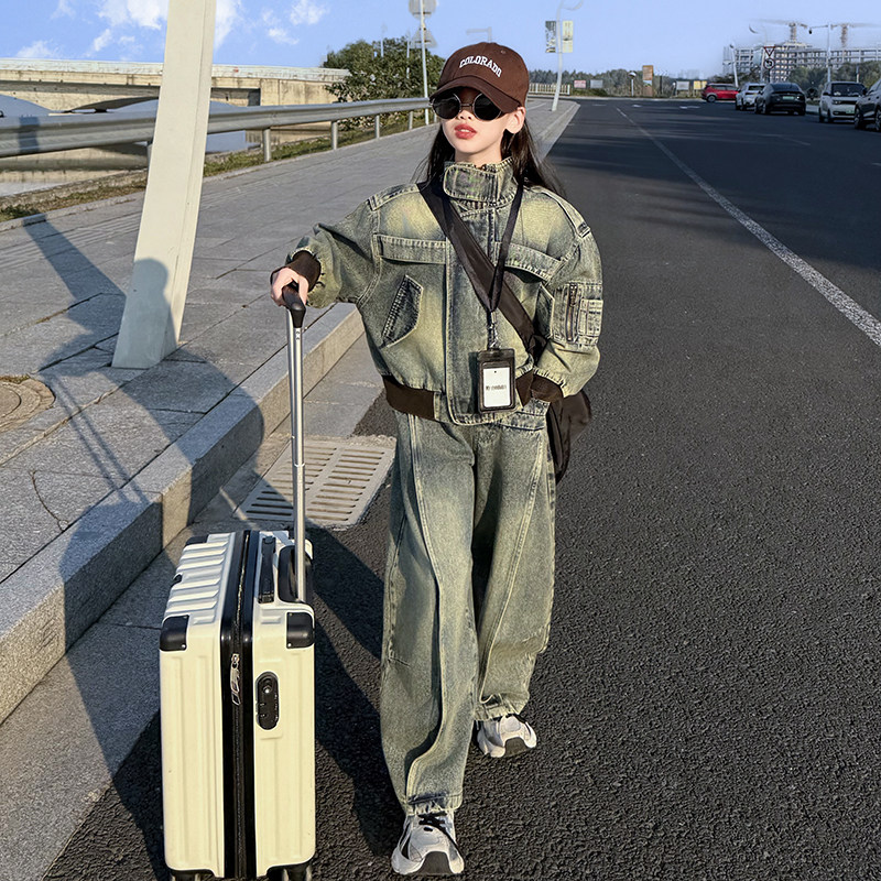 女童装套装2026春秋季复古牛仔风两件套中大童街头潮酷辣妹装洋气,童装/婴儿装/亲子装,套装,淘宝优惠券,粉丝福利购,淘宝优惠卷