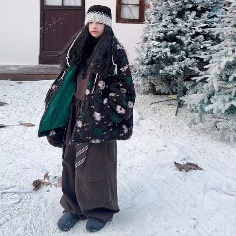 新款复古碎花羊羔绒外套