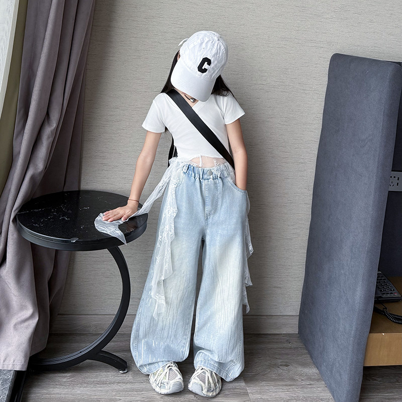 女童蕾丝边T恤爵士舞套装2025新款儿童街舞又酷又飒牛仔裤两件套8,童装/婴儿装/亲子装,套装,淘宝优惠券,粉丝福利购,淘宝优惠卷