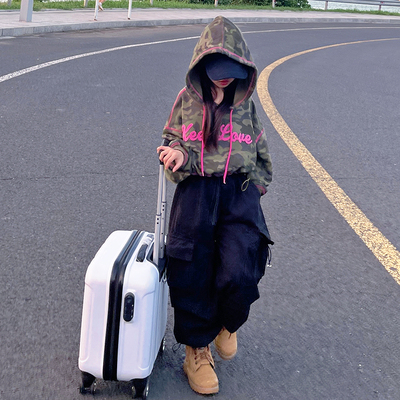 韩国童装女童卫衣迷彩套头连帽