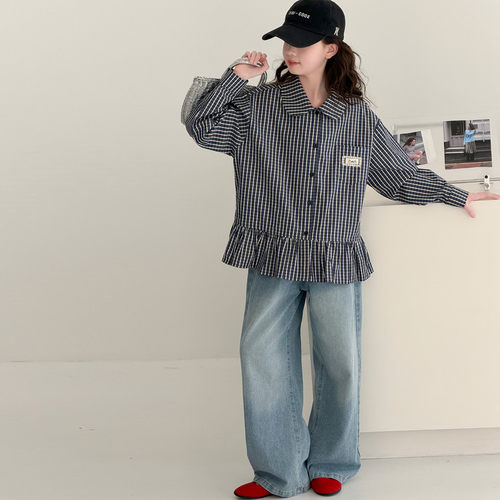甜美学院风格子女童春秋长袖衬衫