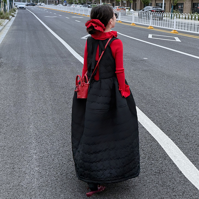 女童韩系加厚连衣裙秋冬季2025新款中大童女孩夹棉收腰背心蓬蓬裙