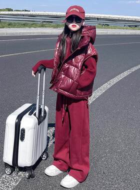 法国女童连帽毛线衣羽绒马甲套装