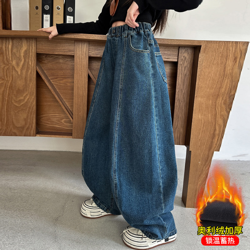 女童加绒牛仔裤冬季弯刀裤2025