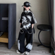 女童半拉链短袖 涂鸦嘻哈套装 2025大儿童街舞hiphop炸街演出潮服