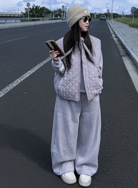 2026新款加绒加厚儿童轻薄格棉马甲卫衣卫裤三件套女大童洋气秋冬
