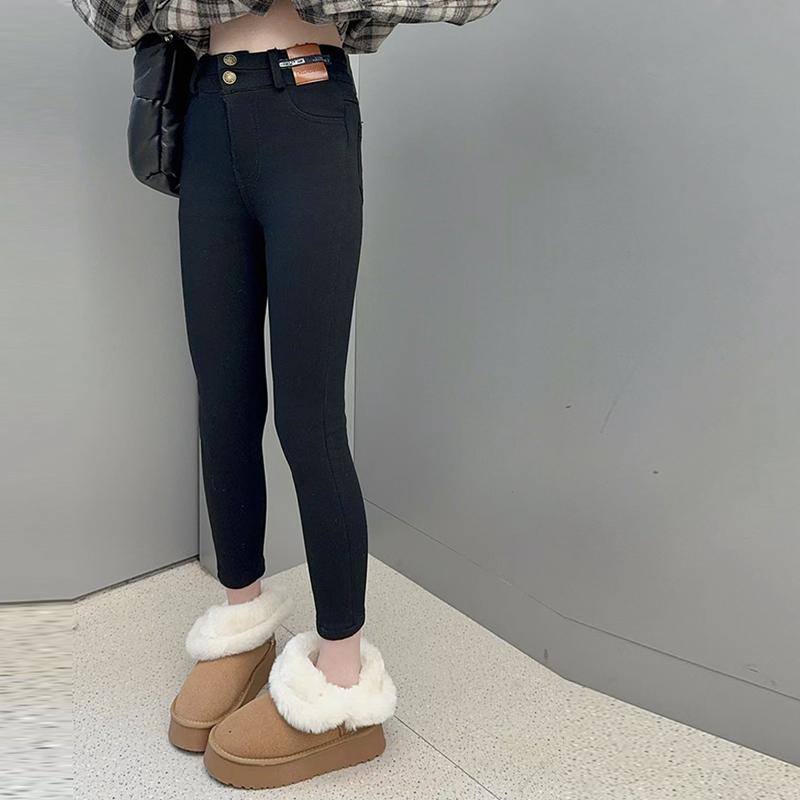 女童加绒牛仔裤秋冬韩系弹力紧身