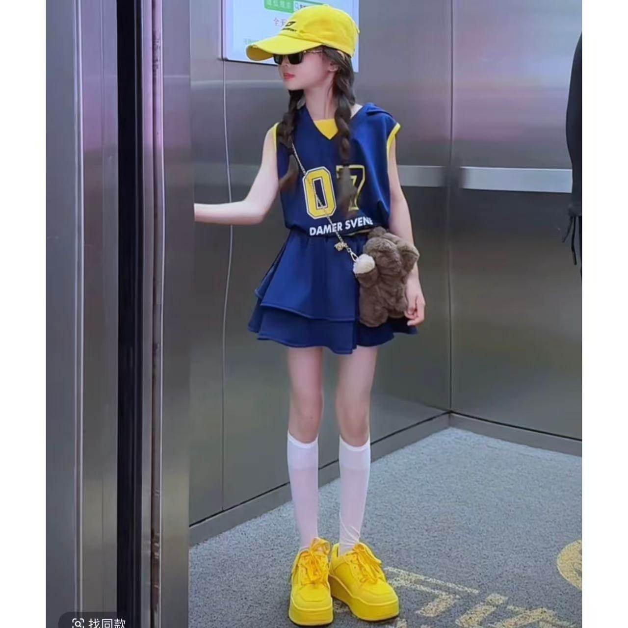 女童套装2026新款儿童装洋气背心短款裙子女孩夏季球服运动两件套
