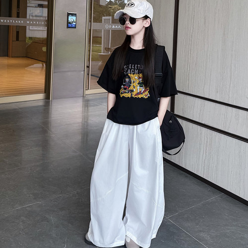 女童夏季慵懒风T恤阔腿裤套装