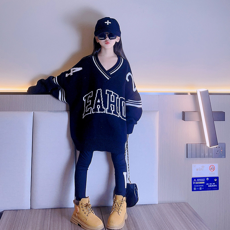 女童毛衣春秋款洋气韩版儿童套头外穿宝宝秋装宽松针织衫上衣外套