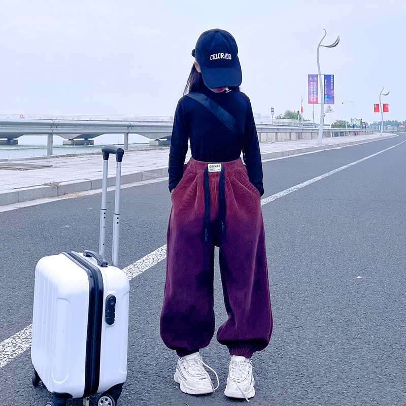 女大童渐变色灯芯绒哈伦裤灯笼裤