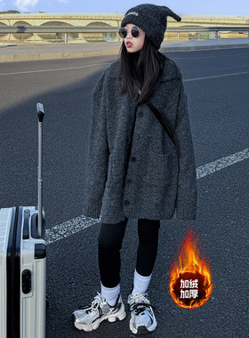 女童冬装中长款保暖针织开衫