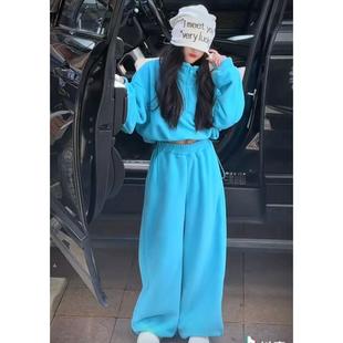 女童装慵懒摇粒绒卫衣套装2025秋冬加绒加厚高级运动裤子两件套