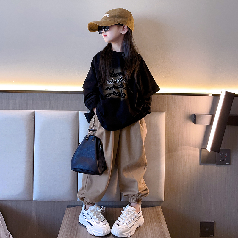 女童假两件T恤春秋2025新款