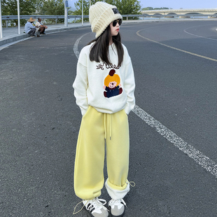 女童秋冬款韩版休闲加厚毛衣加绒卫裤套装中大童洋气时髦儿童秋装