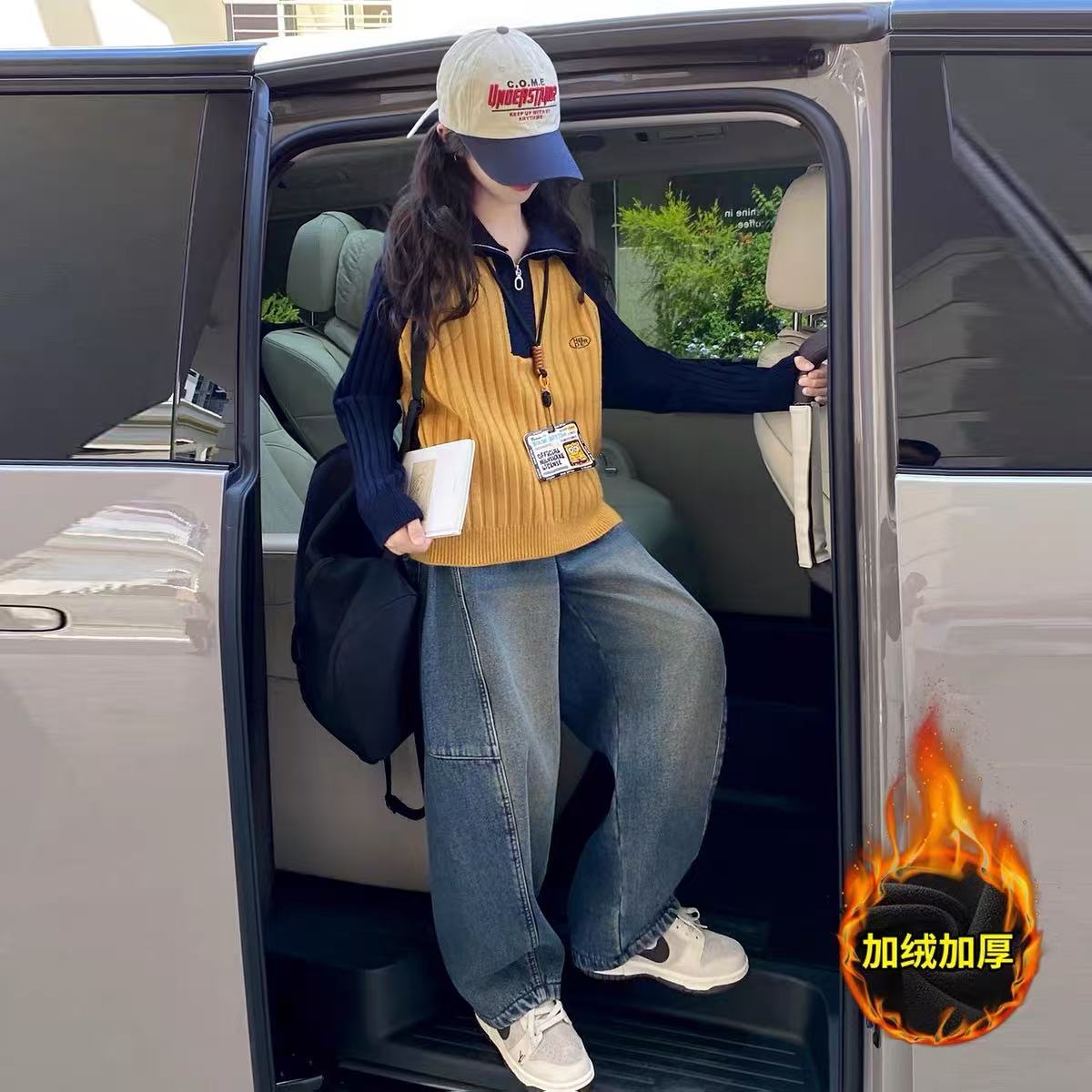 女童春秋半拉链毛衣套装