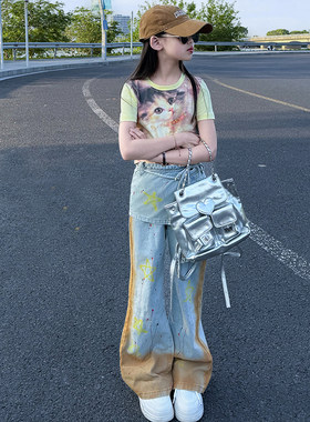 女童夏季甜酷牛仔T恤套装