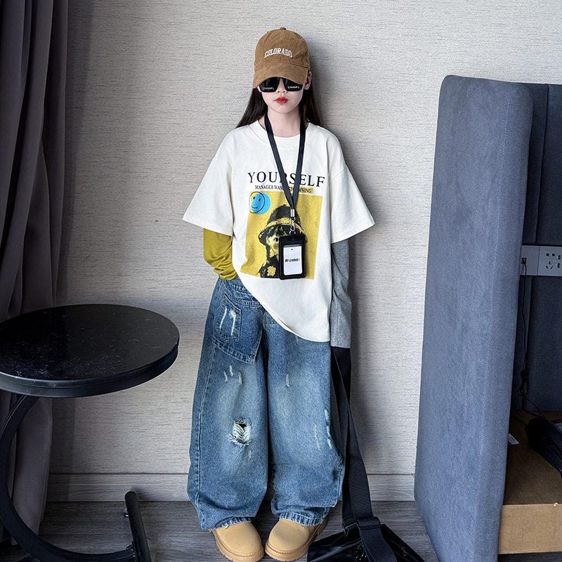 女童牛仔裤套装春装2025新款