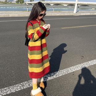 兒童慵懶洋氣針織衫 女童秋冬款 長款 毛衣連衣裙2025新款 中大童冬裝