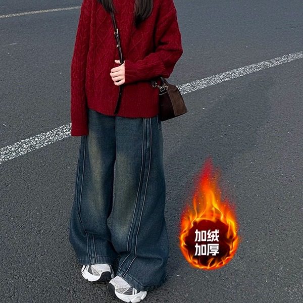 女童加绒牛仔裤秋冬儿童韩版裤子冬季女孩加厚一体绒直筒阔腿长裤,童装/婴儿装/亲子装,裤子,淘宝优惠券,粉丝福利购,淘宝优惠卷