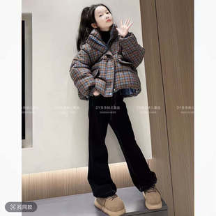 女童棉服2025冬季新款儿童洋气复古格子立领外套女孩保暖休闲套装