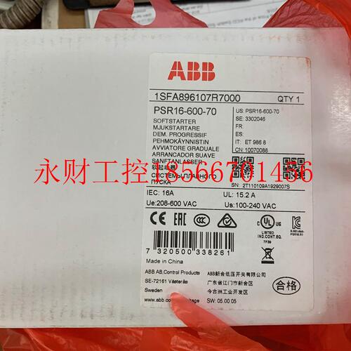 议价全新原装正品ABB紧凑型软起动器 PSR16-600-70￥