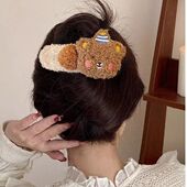 毛绒布丁熊大号鸭嘴发夹女秋冬新款 可爱少女心刘海碎发夹盘发抓夹