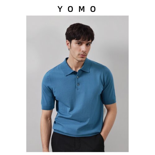 YOMO夏季新款男士翻领纯色针织衫