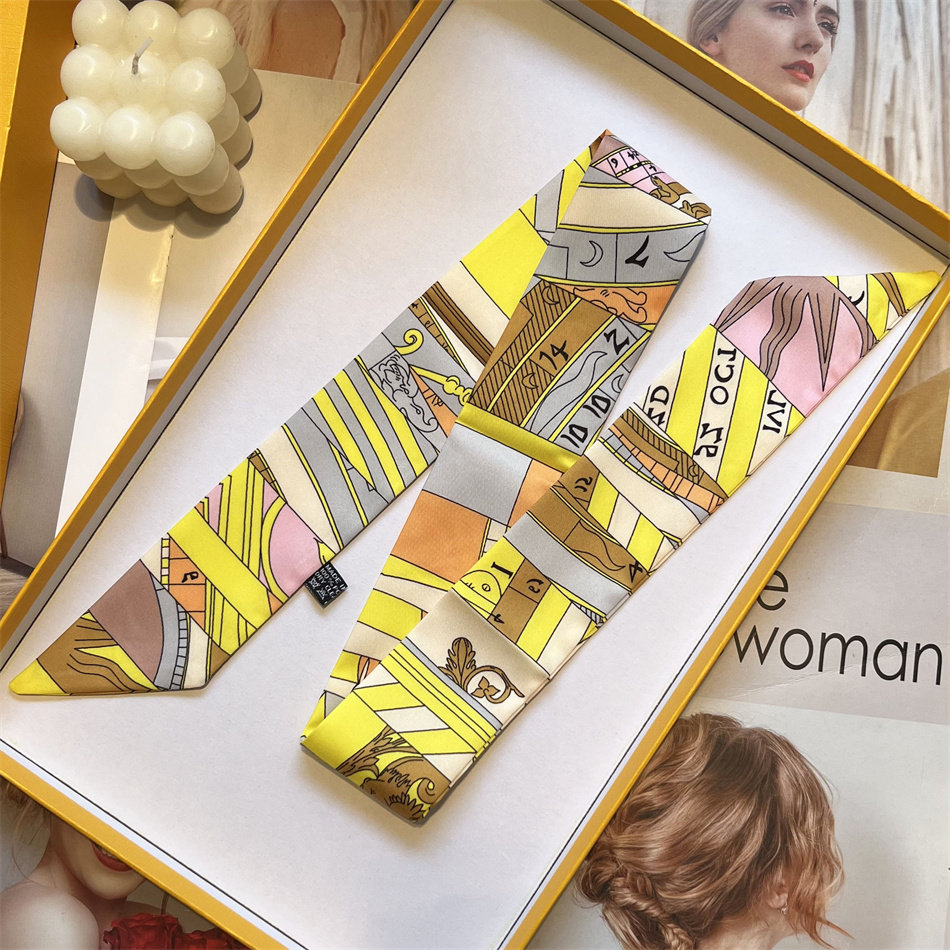 丝巾女百搭装饰细窄缠手柄斜纹绸手提包精美印花仿真丝绑包丝带