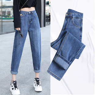 女2021新款 女士休闲裤 韩版 哈伦高腰萝卜老爹裤 子潮 女装 宽松牛仔裤