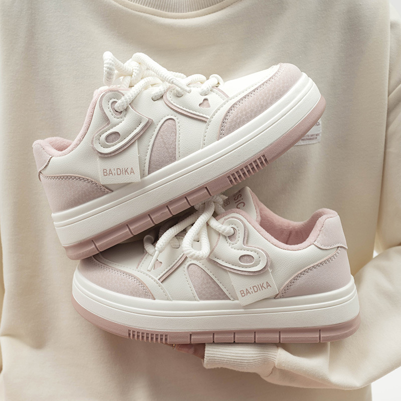 加绒小白鞋2023冬季新款学生板鞋百搭时尚厚底二棉鞋保暖女鞋子