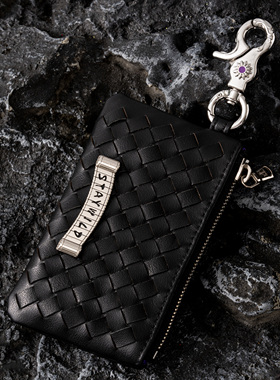 STAYWILD 「竹简纪」头层牛皮真皮编织皮卡包休闲腰头挂链零钱包