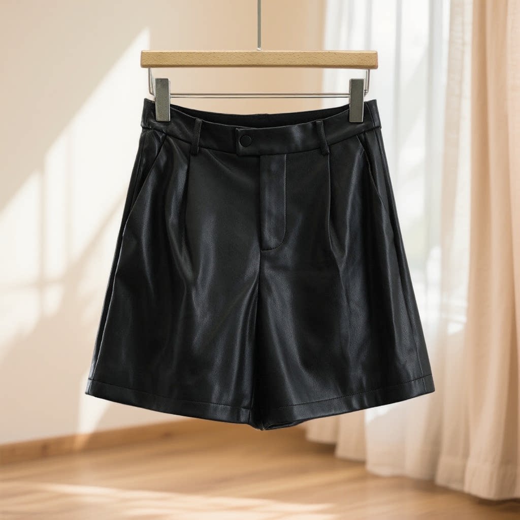 【度】时尚高腰宽松阔腿显瘦休闲裤皮裤007品牌折扣店25冬短裤女